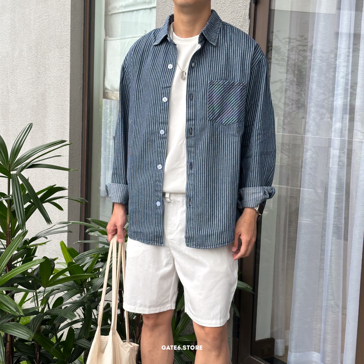 Sơmi HL denim sọc 7136