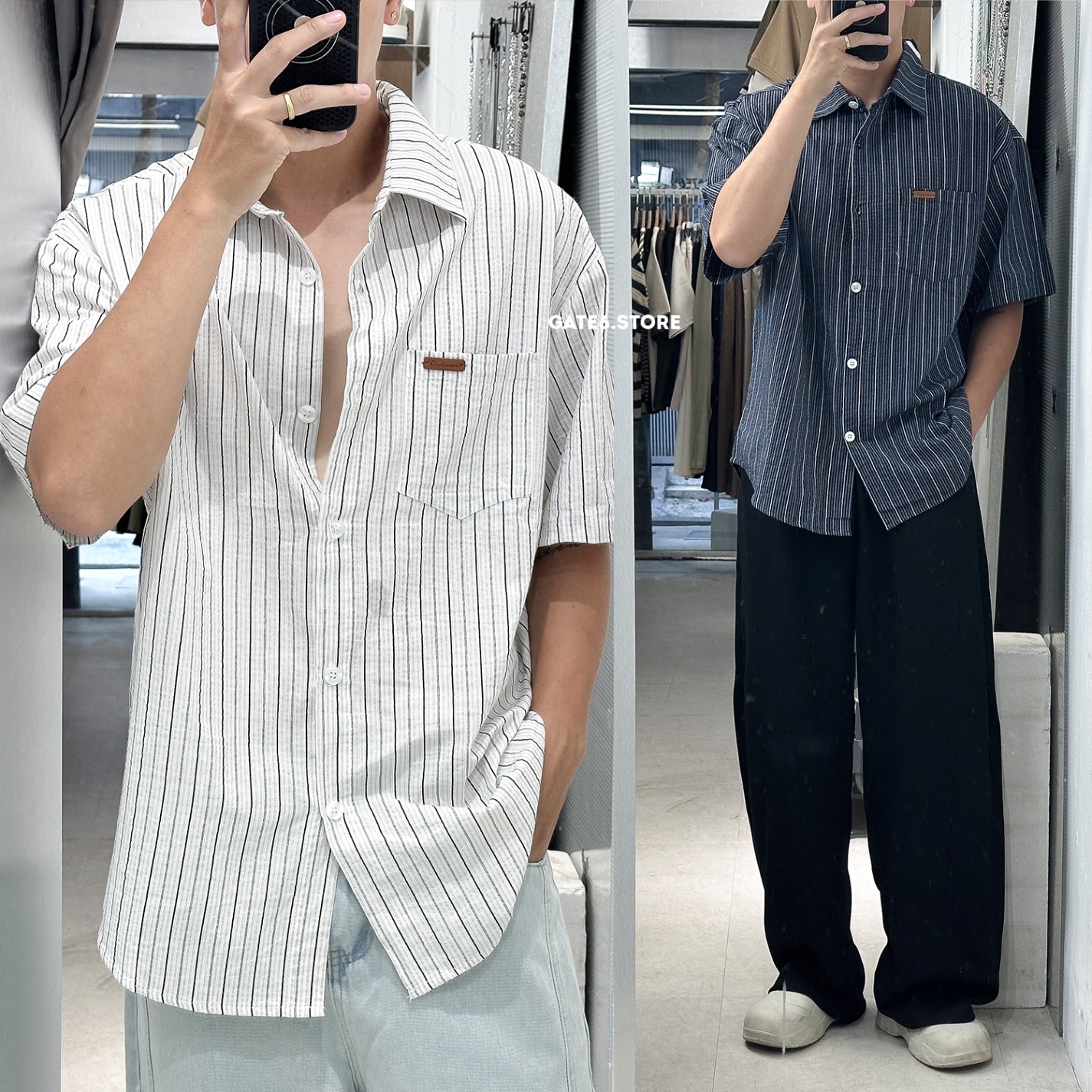Sơmi HL cộc retro sọc