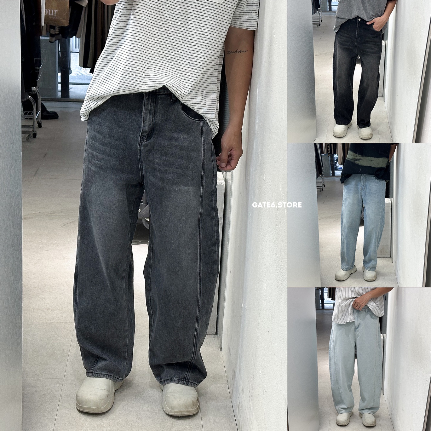 Jean HL wide wash vạch chân 2383