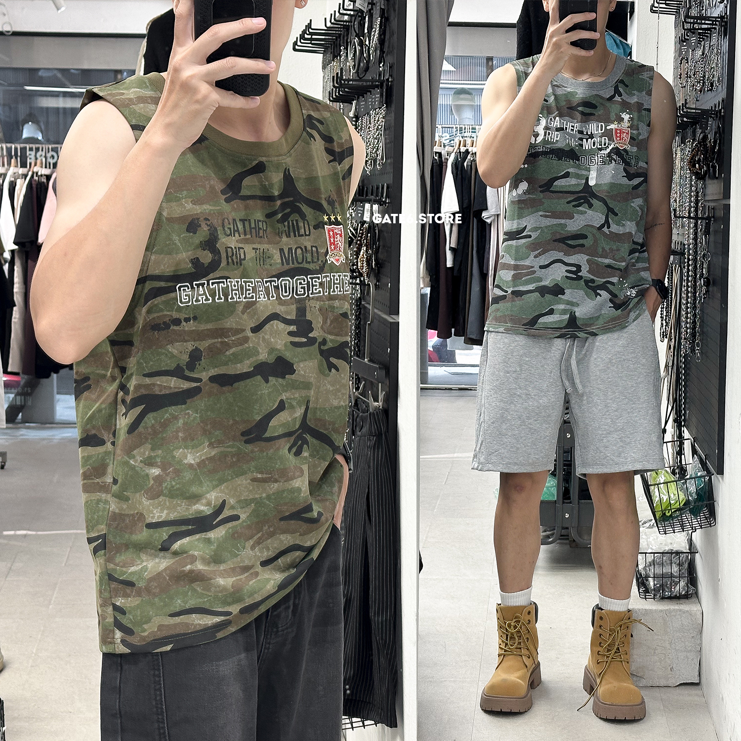 Phông SB tanktop camo Gather