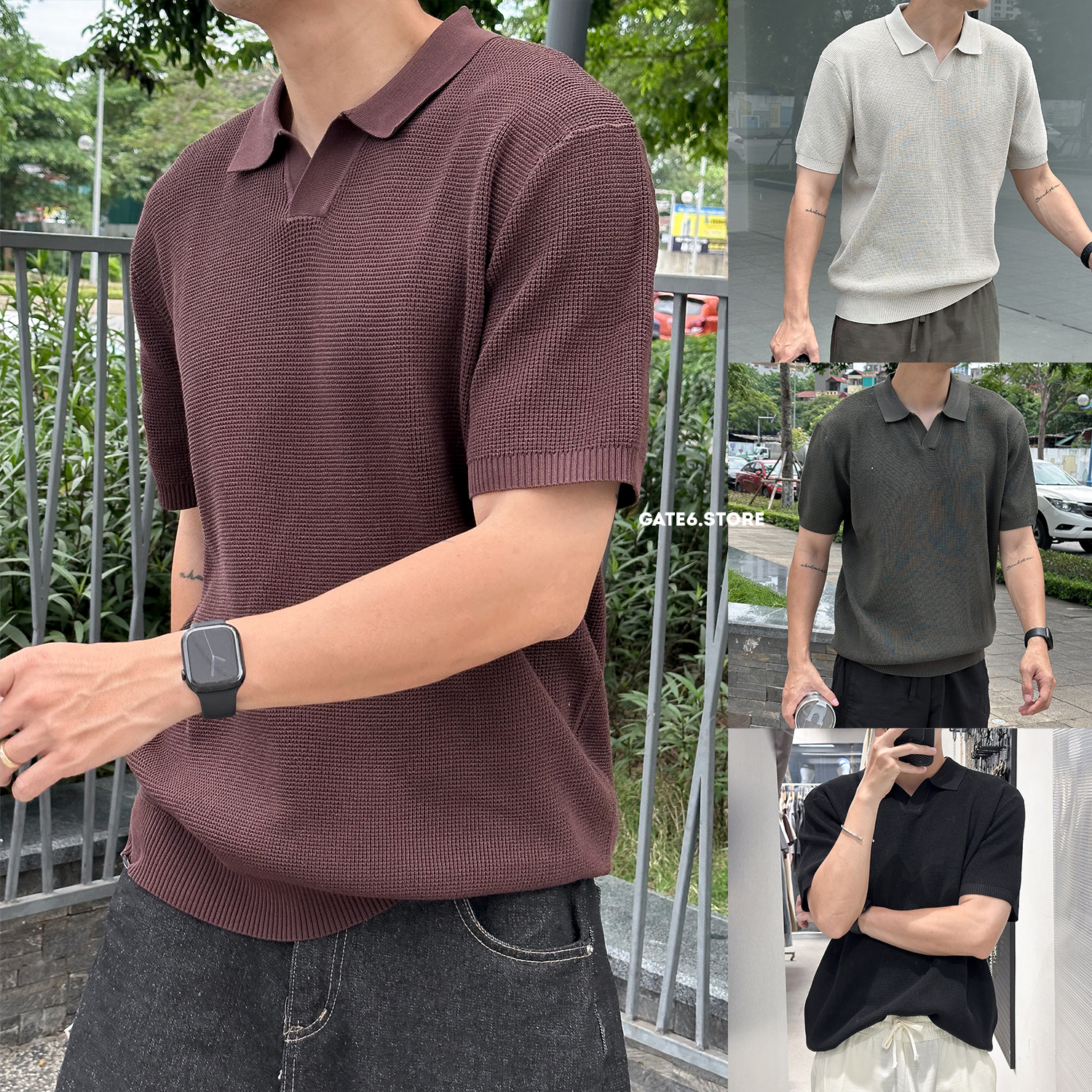 Polo LC cổ v vân hạt 2030