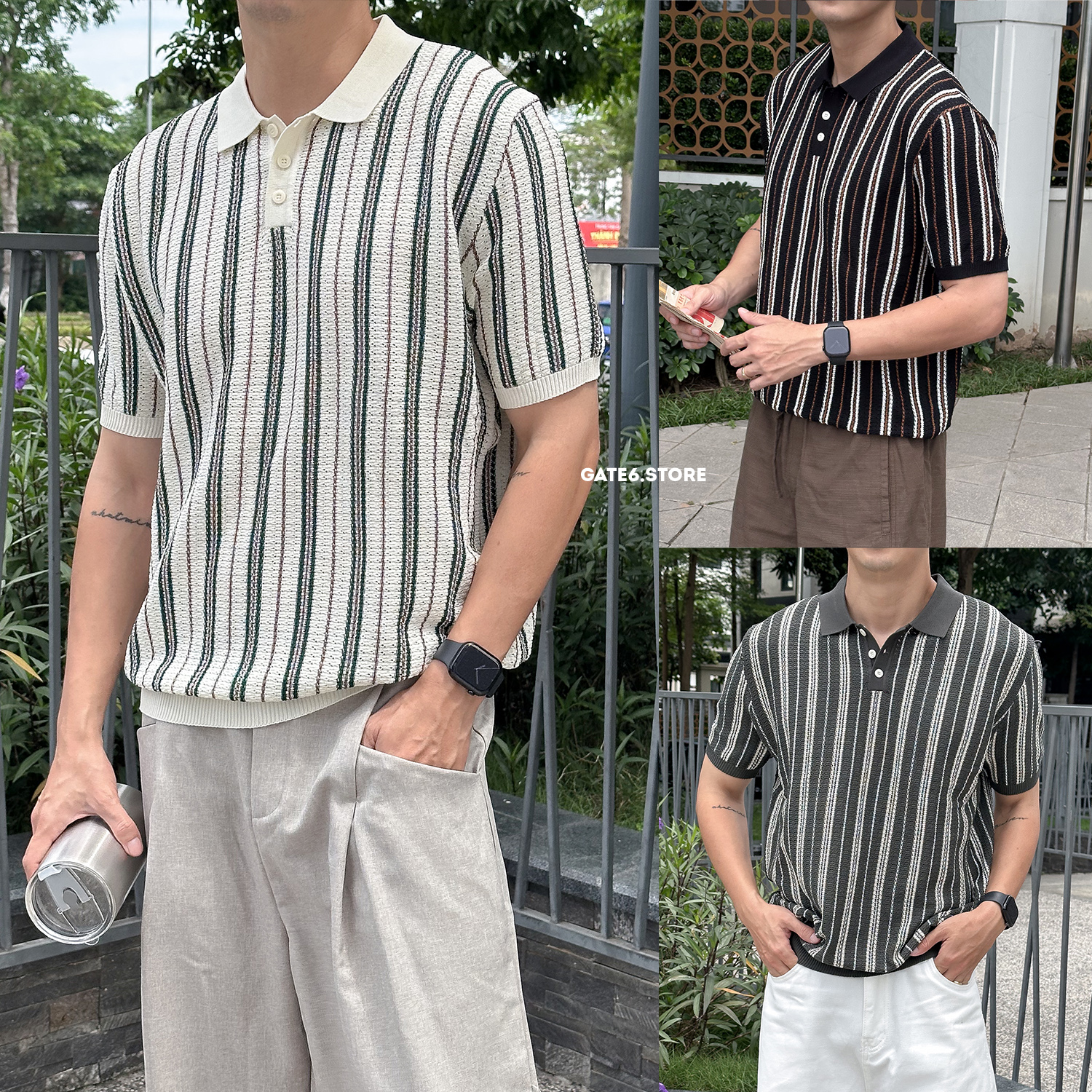 Polo LC knit sọc đôi 5005