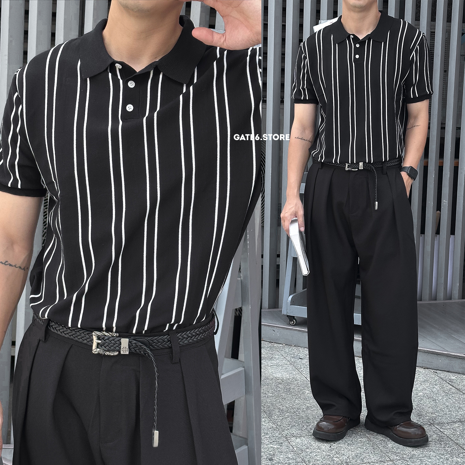 Polo LC knit sọc đơn 2039