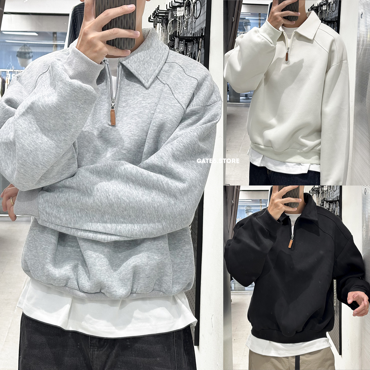 Nỉ HL polo zip vạch vai 8054