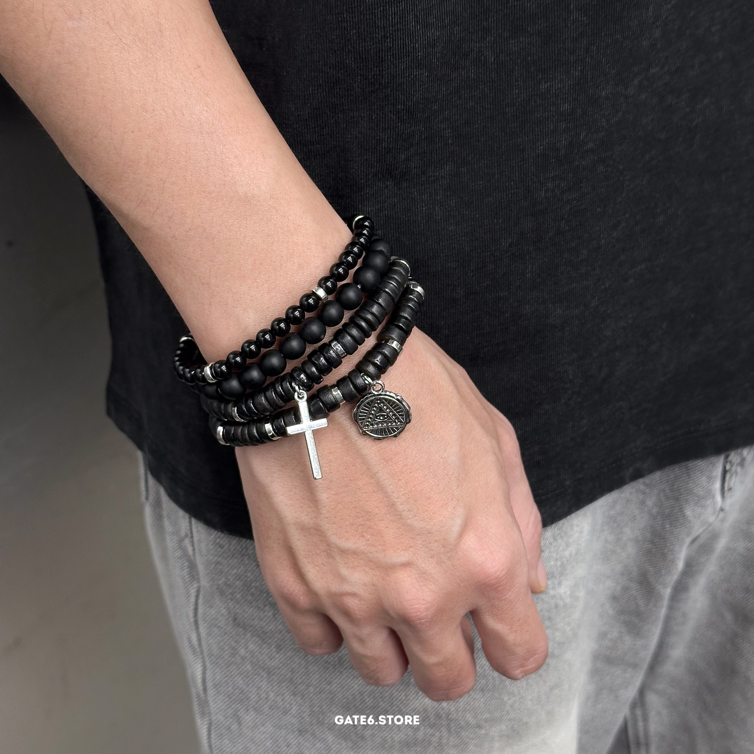 Vòng tay LY set 4 Black Beads 6884