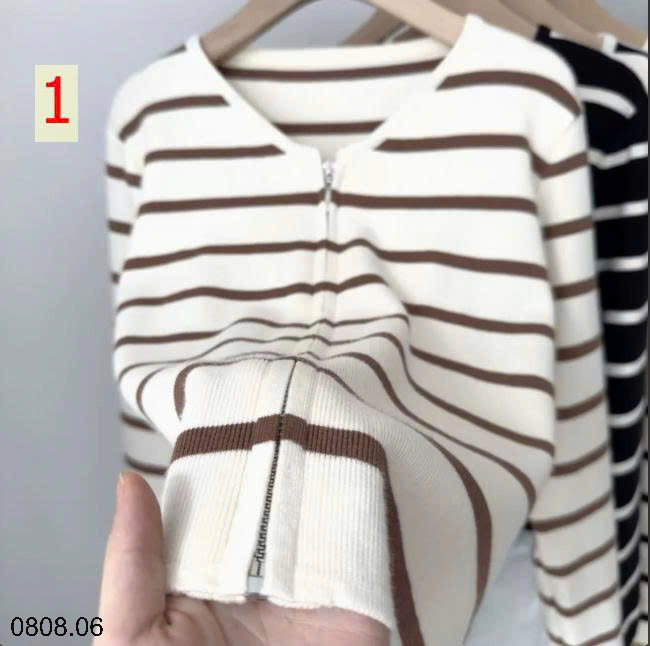 26HA0808.06 - ÁO CARDIGAN KẺ KÉO KHÓA