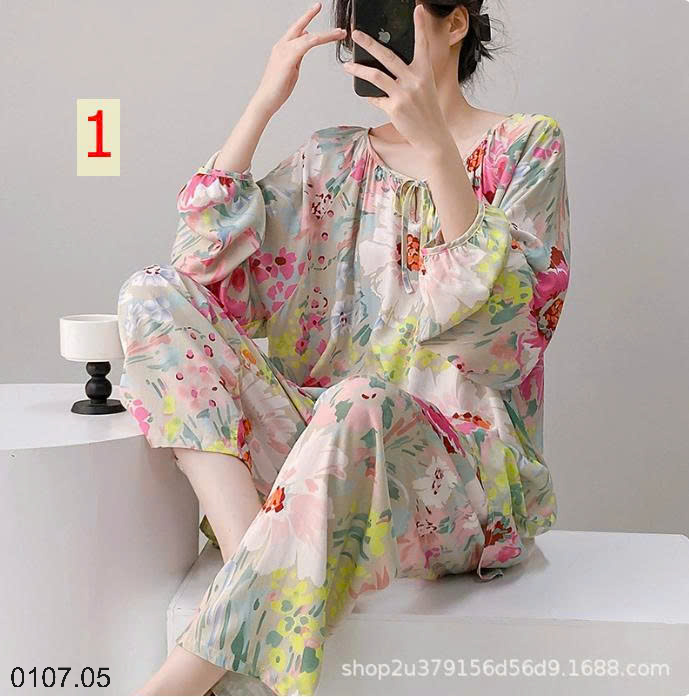 26HA0107.05 - BỘ LANH LỤA DÀI TAY CỔ TRÒN NỮ