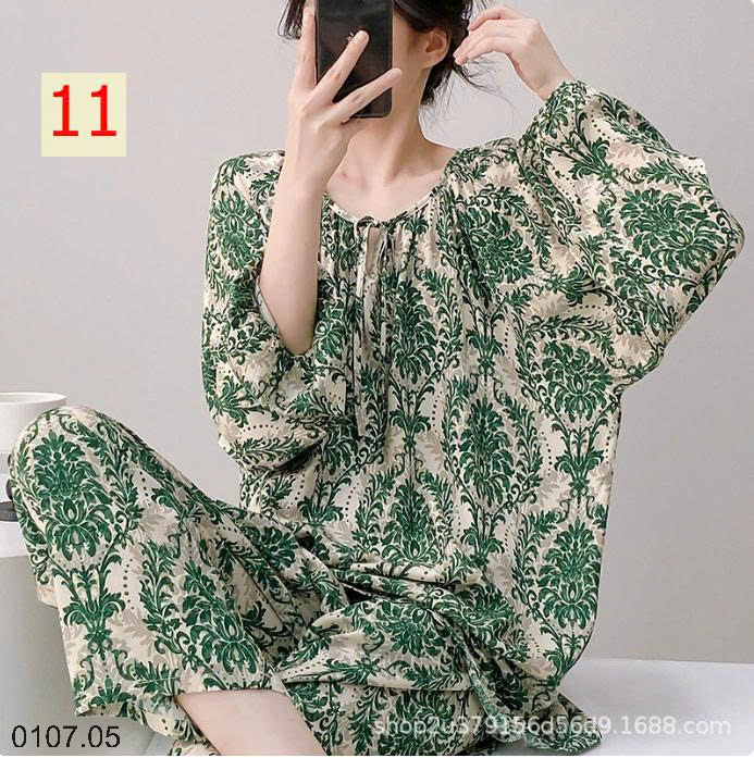 26HA0107.05 - BỘ LANH LỤA DÀI TAY CỔ TRÒN NỮ