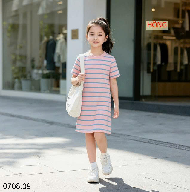 26HA0708.09 - VÁY KẺ CỔ TRÒN SIZE ĐẠI BÉ GÁI HÃNG AKL