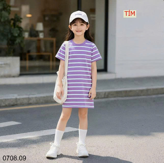 26HA0708.09 - VÁY KẺ CỔ TRÒN SIZE ĐẠI BÉ GÁI HÃNG AKL