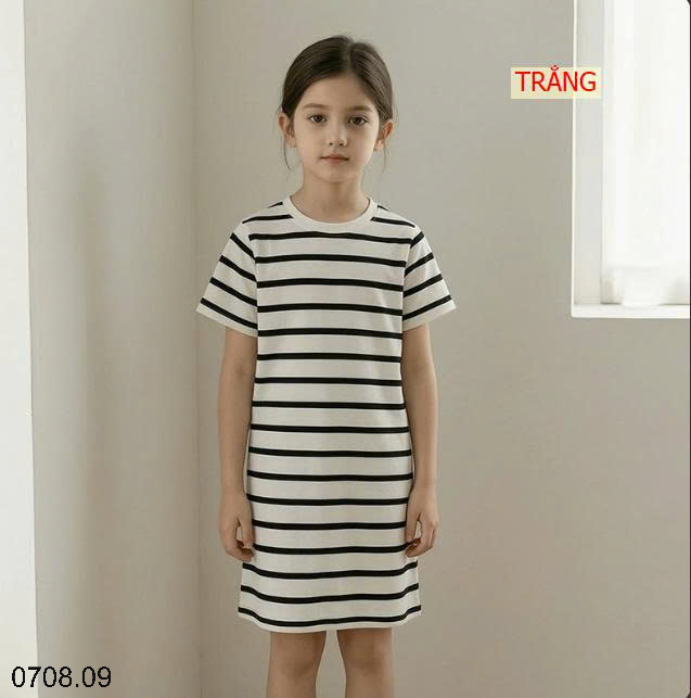 26HA0708.09 - VÁY KẺ CỔ TRÒN SIZE ĐẠI BÉ GÁI HÃNG AKL