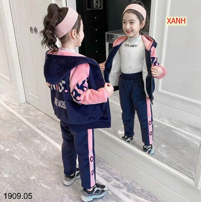 26HA1909.05 - BỘ KHOÁC NHUNG BÉ GÁI LÓT LÔNG ẤM
