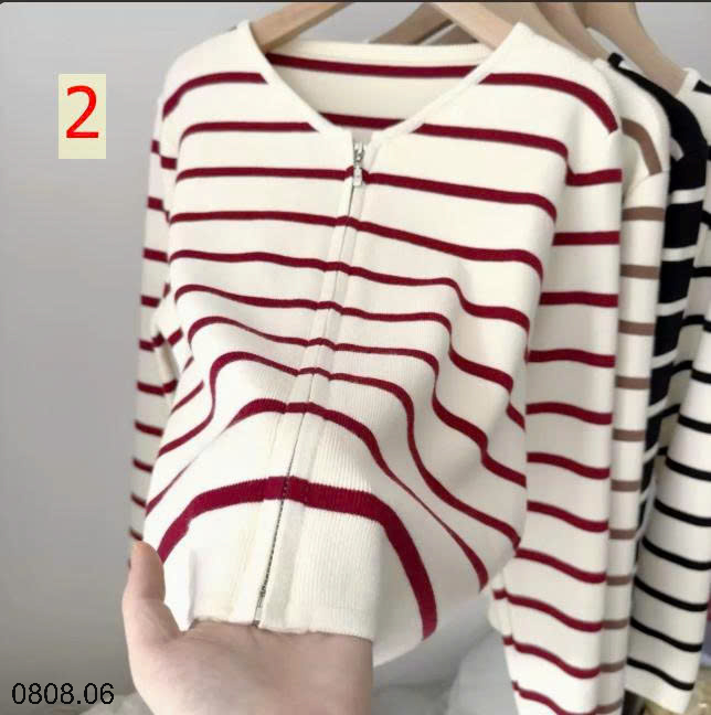 26HA0808.06 - ÁO CARDIGAN KẺ KÉO KHÓA