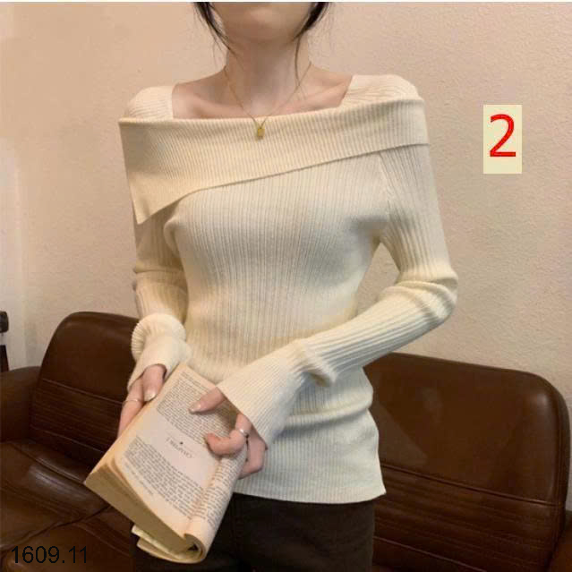 26HA1609.11 - ÁO DỆT KIM CỔ VẠT CHÉO THỜI TRANG