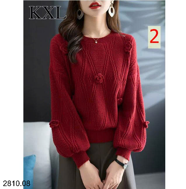 26HA2810.08 - ÁO LEN DỆT KIM CỔ TRÒN ĐÍNH HOA NỮ
