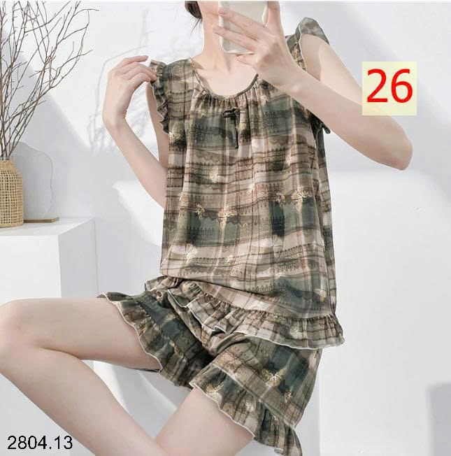 26HA2804.13 - BỘ LANH LỤA BA LỖ VIỀN BÈO CHO NỮ