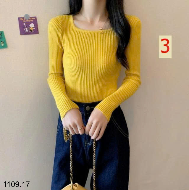 26HA1109.17 - ÁO LEN DỆT KIM CỔ VUÔNG NỮ