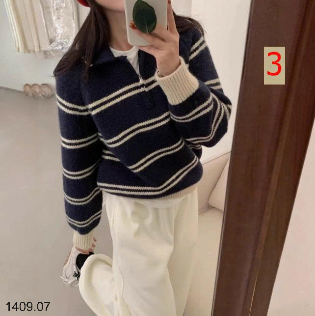26HA1409.07 - ÁO POLO LEN KẺ KÉO KHOÁ
