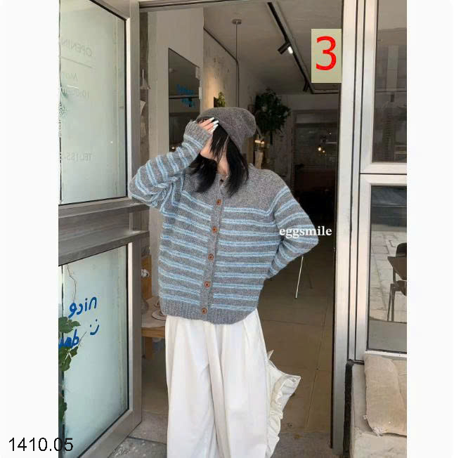 26HA1410.05 - ÁO LEN KẺ CARDIGAN EGG