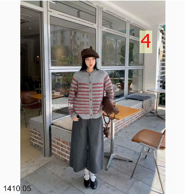 26HA1410.05 - ÁO LEN KẺ CARDIGAN EGG
