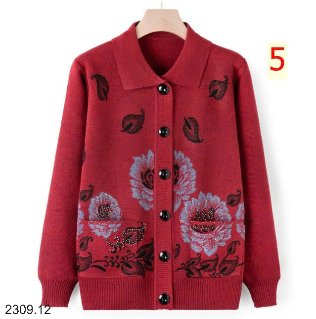 26HA2309.12 - ÁO LEN CARDIGAN HOA TÚI HÔNG TRUNG NIÊN