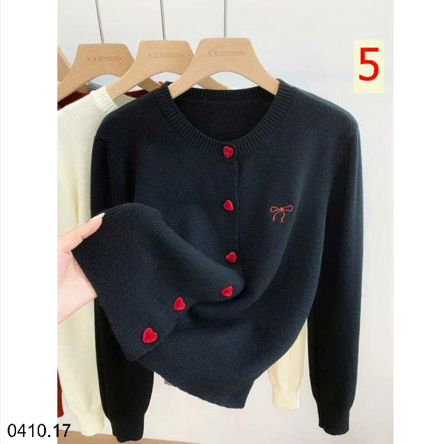 26HA0410.17 - ÁO CARDIGAN NƠ CÚC TIM CHO NỮ
