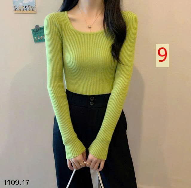 26HA1109.17 - ÁO LEN DỆT KIM CỔ VUÔNG NỮ
