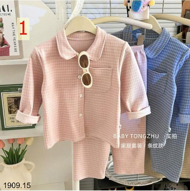 26HA1909.15 - BỘ PIZAMA NỈ KẺ CHO BÉ YÊU