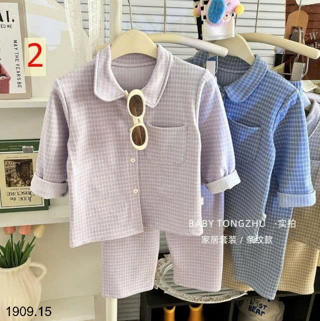 26HA1909.15 - BỘ PIZAMA NỈ KẺ CHO BÉ YÊU