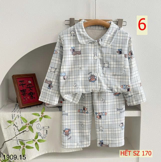 26HA1909.15 - BỘ PIZAMA NỈ KẺ CHO BÉ YÊU