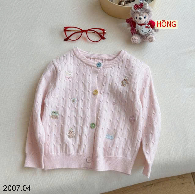 26HA2007.04 - ÁO CARDIGAN LEN THÊU DỄ THƯƠNG BÉ GÁI