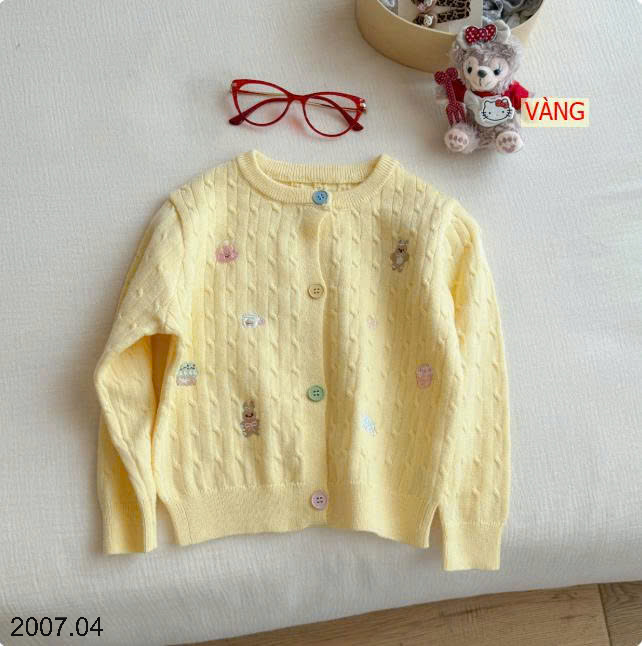 26HA2007.04 - ÁO CARDIGAN LEN THÊU DỄ THƯƠNG BÉ GÁI