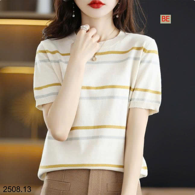 26HA2508.13 - ÁO LEN KẺ CỘC TAY MONGTEGHI NỮ