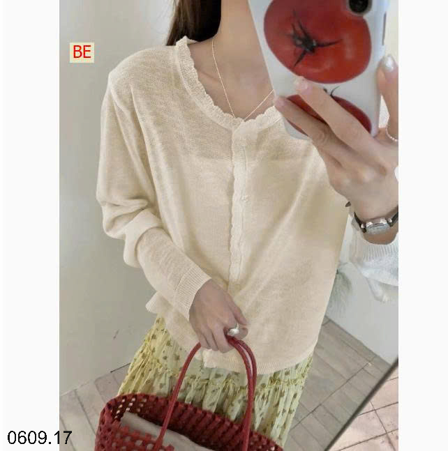 26HA0609.17 - ÁO LEN CARDIGAN MỎNG VIỀN BÈO