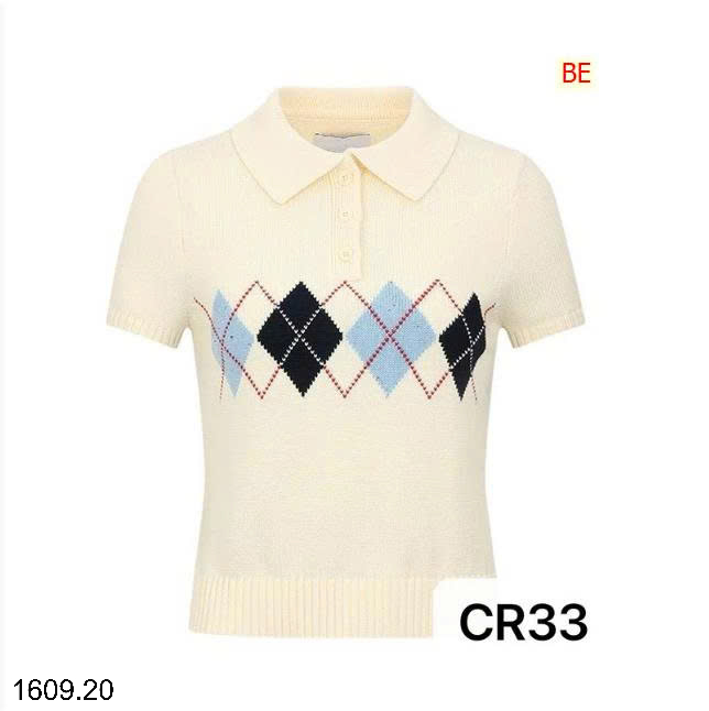 26HA1609.20 - ÁO DỆT KIM NGẮN TAY CỔ POLO HỌA TIẾT CARO