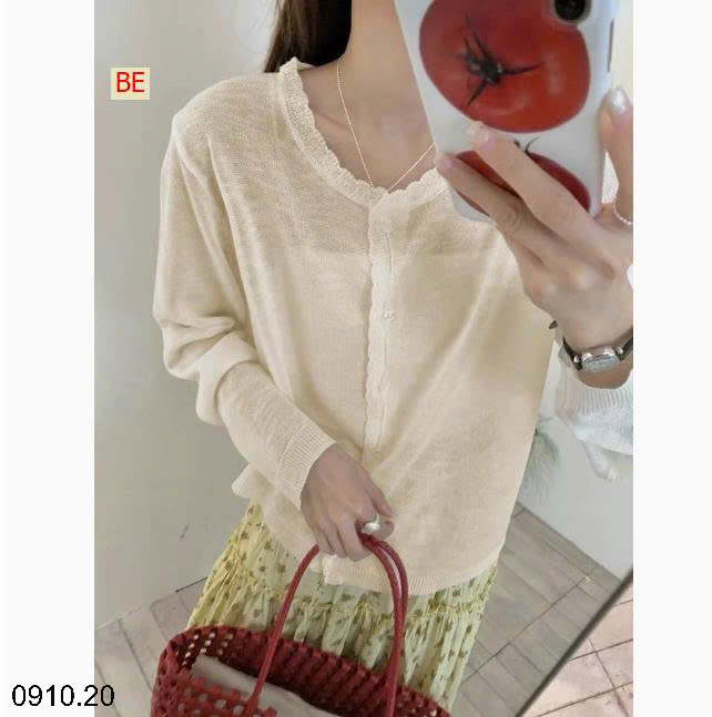 26HA0910.20 - ÁO LEN CARDIGAN MỎNG VIỀN BÈO