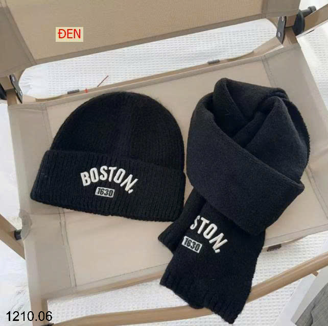 26HA1210.06 - SET KHĂN VÀ MŨ LEN BOSTON CHO BÉ