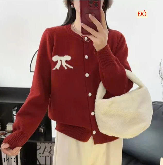 26HA1410.15 - ÁO LEN CARDIGAN NƠ NỮ