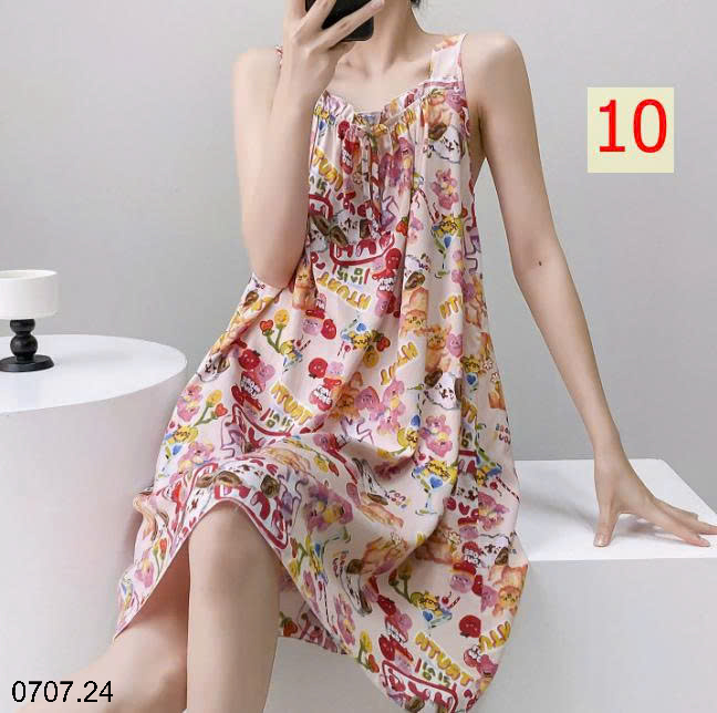 26HA0707.24 - VÁY LANH LỤA HAI DÂY MẶC NHÀ