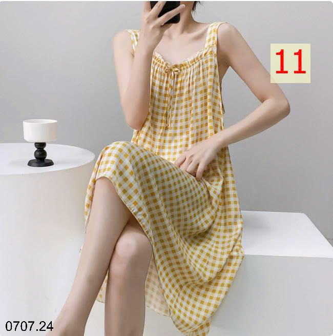 26HA0707.24 - VÁY LANH LỤA HAI DÂY MẶC NHÀ
