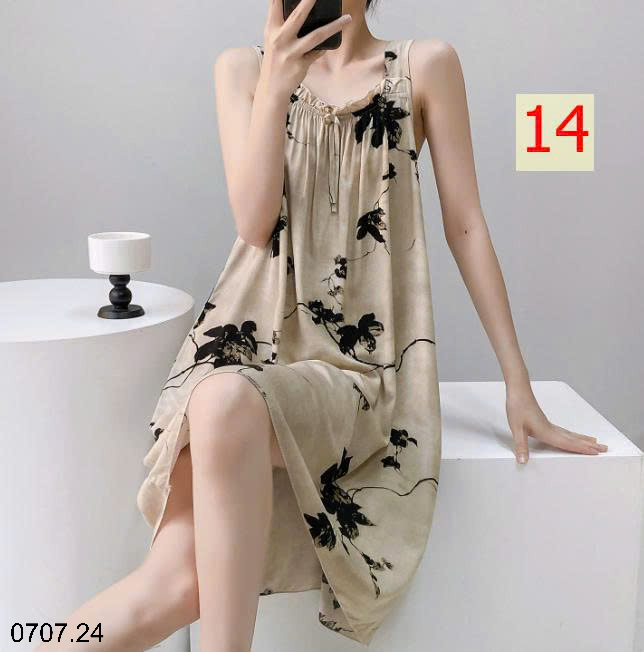 26HA0707.24 - VÁY LANH LỤA HAI DÂY MẶC NHÀ