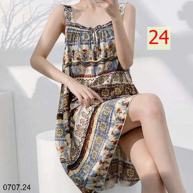 26HA0707.24 - VÁY LANH LỤA HAI DÂY MẶC NHÀ