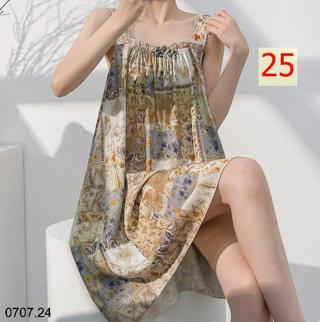 26HA0707.24 - VÁY LANH LỤA HAI DÂY MẶC NHÀ