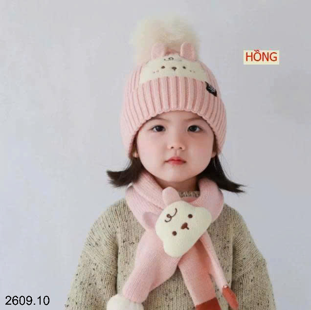 26HA2609.10 - SET MŨ KÈM KHĂN CHO BÉ