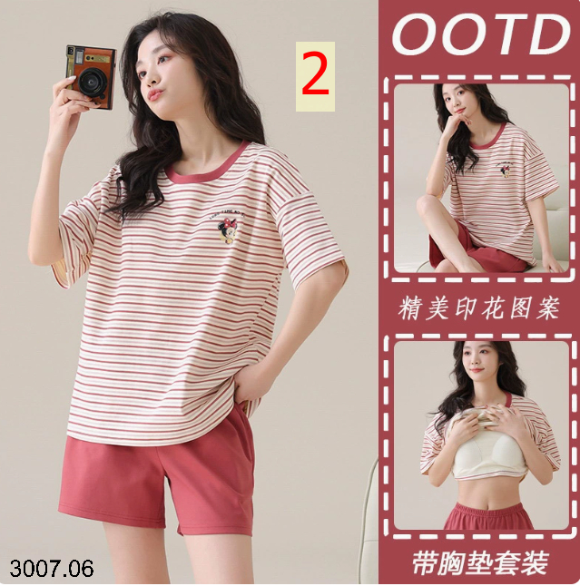 26HA3007.06 - BỘ COTTON NỮ MẶC NHÀ KÈM ĐỆM NGỰC