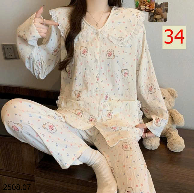 26HA2508.07 - BỘ NỮ MẶC NHÀ CỔ BÈO CHO NỮ