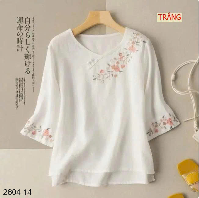 26HA2604.14 - ÁO SƠ MI ĐŨI THÊU HOA NỮ