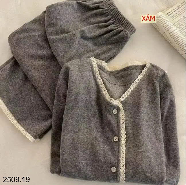 26HA2509.19 - BỘ NỈ TRƠN MÀU VIỀN REN CHO NỮ