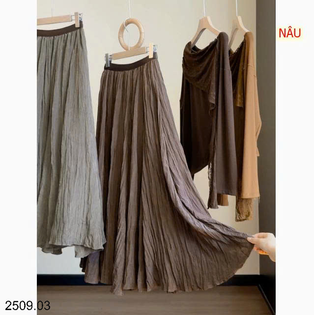 26HA2509.03 - CHÂN VÁY MIDI XẾP LY CẠP CAO KIỂU RETRO ANNA