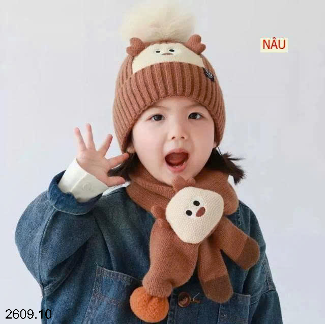 26HA2609.10 - SET MŨ KÈM KHĂN CHO BÉ